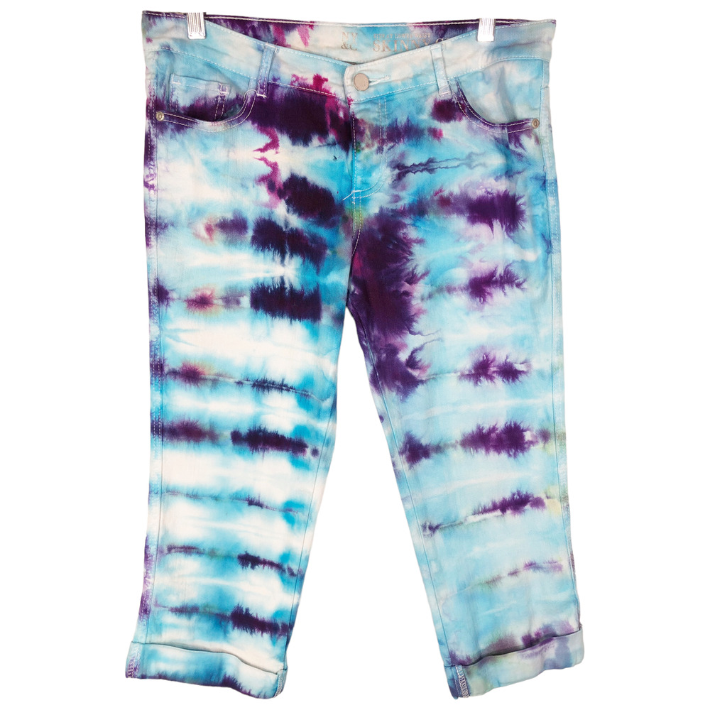 NYC Size 6 Capri Jeans‎ Handmade Tie Dye Chasing Dreams Blue Crop Skinny 1071